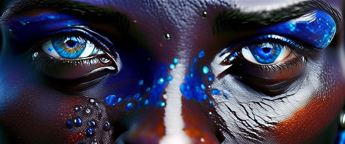 Extreme closeups of Wolof people. Their eyes glow with gemstone colors and reflect Cobalt Infinity, –v6