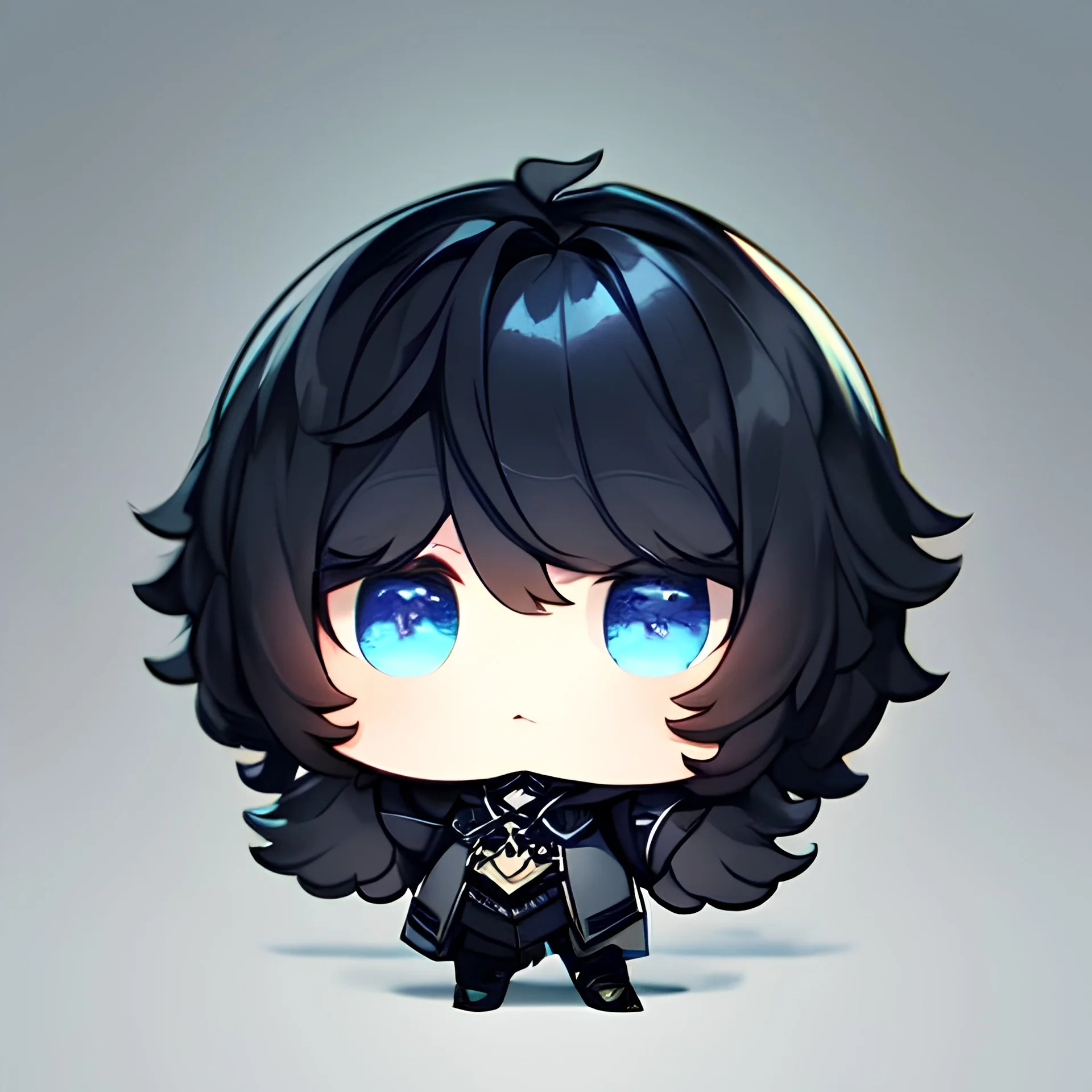 Clear focus,High resolution, Black short fluffy hair, and blue eyes, Chibi, Head only