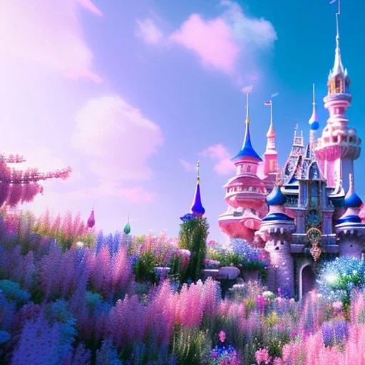 one crystal subtle castle blue and pink in a galactic ambiance , transparent petals, delicate colors, bin the foreground, full of details, smooth，soft light atmosphere, light effect，vaporwave colorful, concept art, smooth, extremely sharp, masterpiece, best quality, blue skinned, sparkling,8k, , sun light, 4K, RAW, depth of field,high contrast,