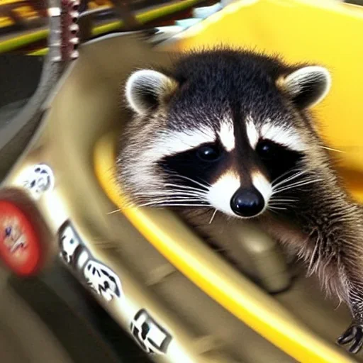 raccoon riding rollercoaster