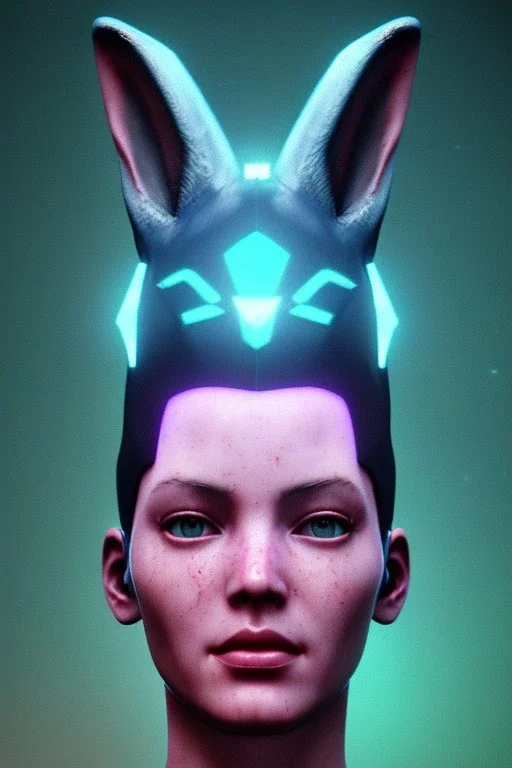 Medium Close Up Portrait, Front image. cyberpunk, rabbit mask, sweet woman, short hair. latex suit. Pink, silver, blue, color. Akira style. Color background, photo studio. highly detailed, concept art, smooth, unreal engine 5, ray tracing, RTX, lumen lighting, ultra detail, volumetric lighting, 3d, finely drawn, high definition, high resolution.