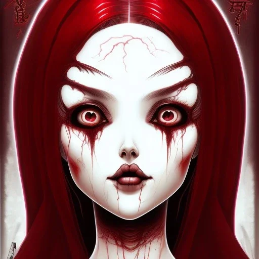 gothic girl, Junji Ito style, darkred tones,