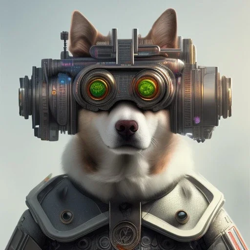 Cyberpunk Portrait of cyborg dog child with brown hair and with cute face, north pole snowy vibe , perfect composition, hyperrealistic, super detailed, 8k, high quality, trending art, trending on artstation, sharp focus, studio photo, intricate details, highly detailed, by greg rutkowski