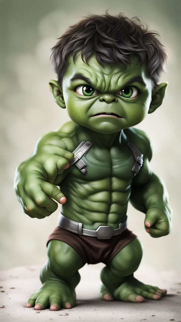 Little baby hulk, full portrait looking at the camera