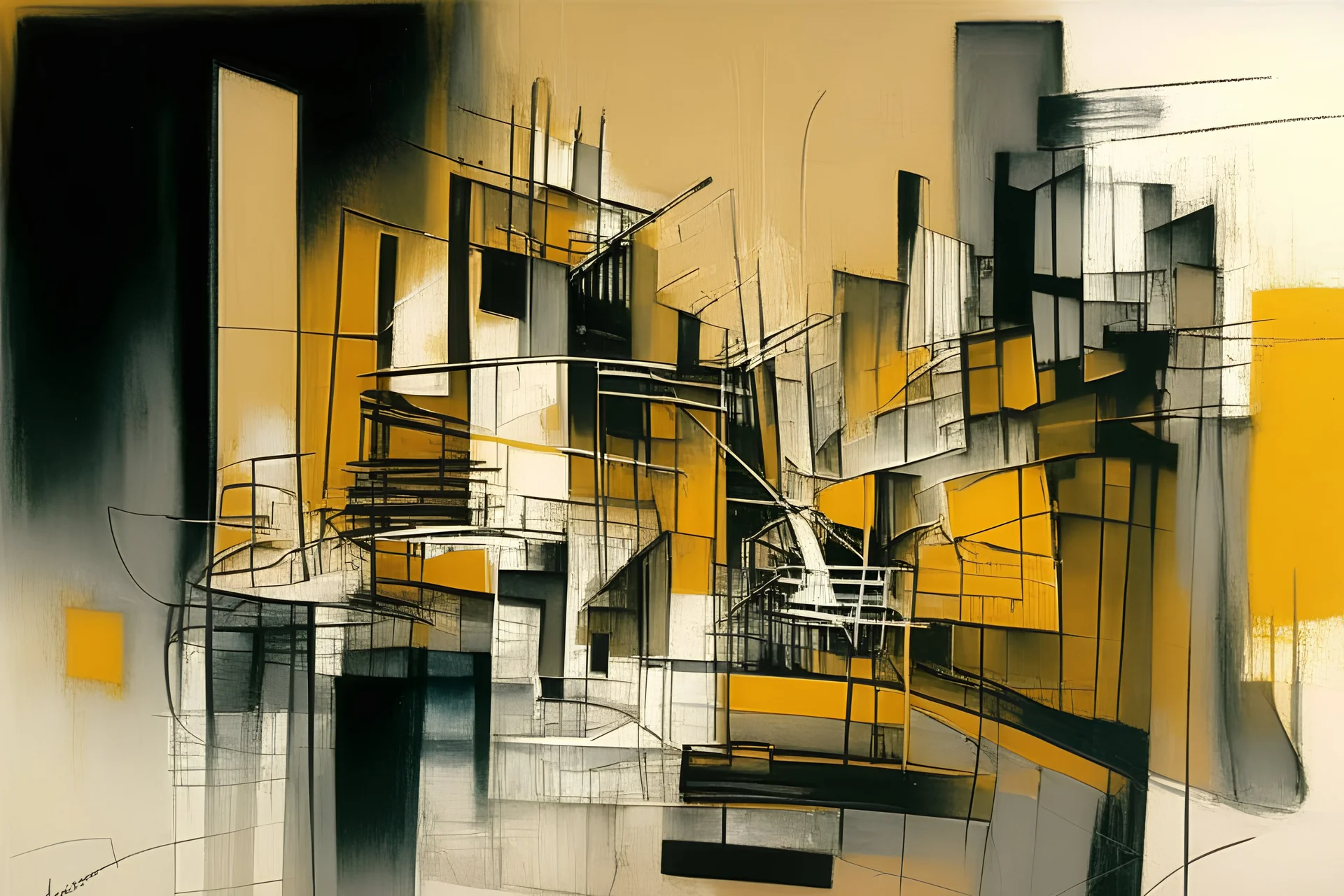 abstract cityscape in the style of Barbara Hepworth, frank Auerbach