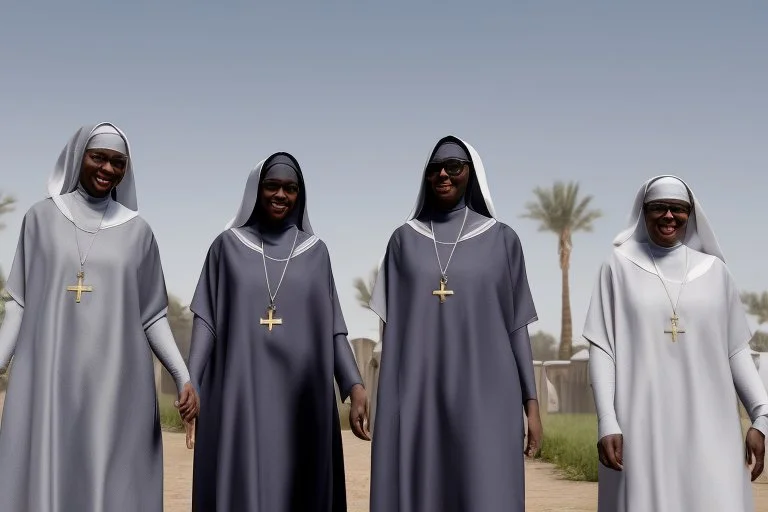 4 suore africane con tunica grigia
