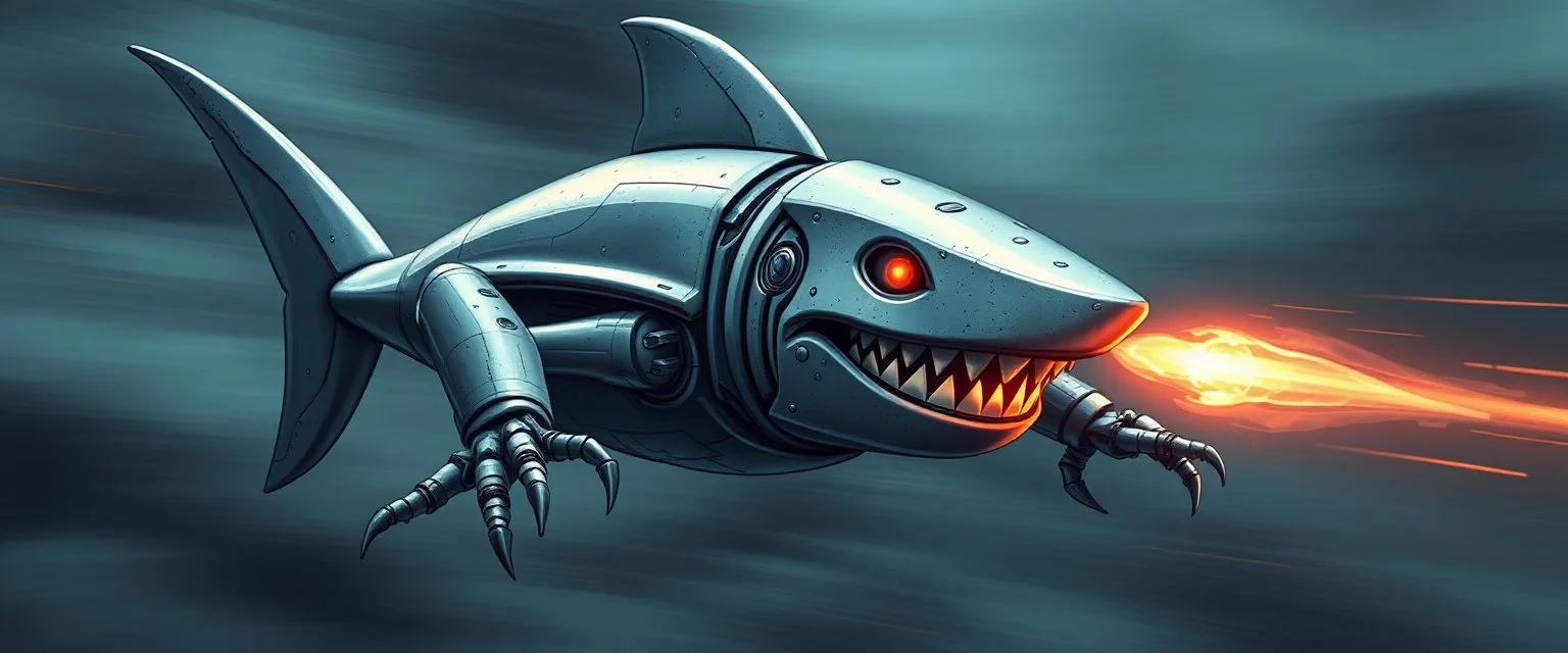 blind contour robot shark bat with no teeth, like space ship fighter jet massage master guru fast moving motion blur background