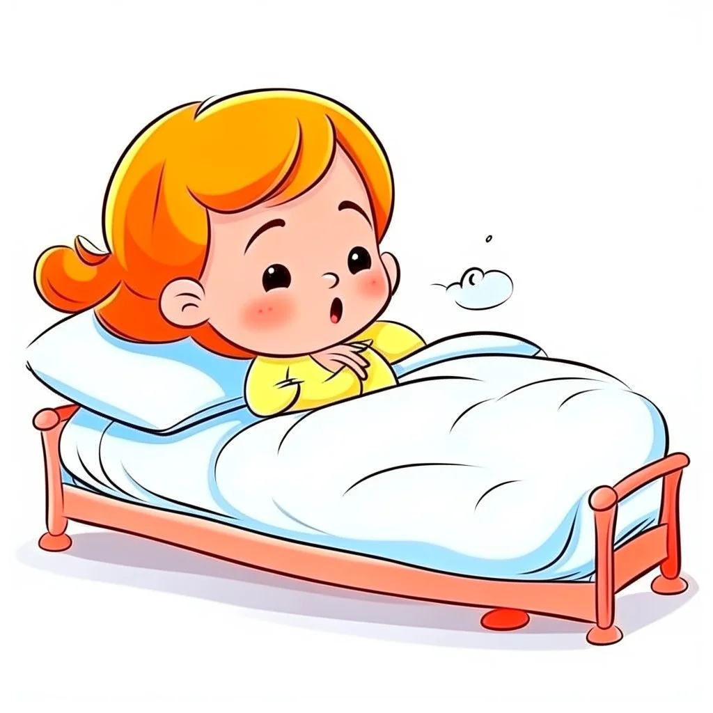 kid sleeping in her bed cartoon