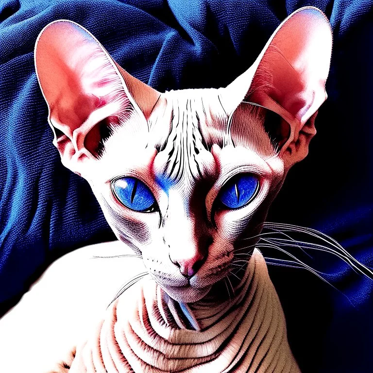 art by Boris Kostygov, intricate detailed Sphynx siamese cat with blue eyes