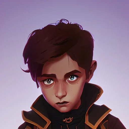 Portrait of a handsome brown haired little warlock kid by Nick Harris