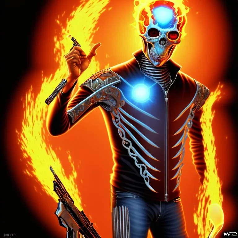 The Ghost Rider Of Marvel using a shotgun