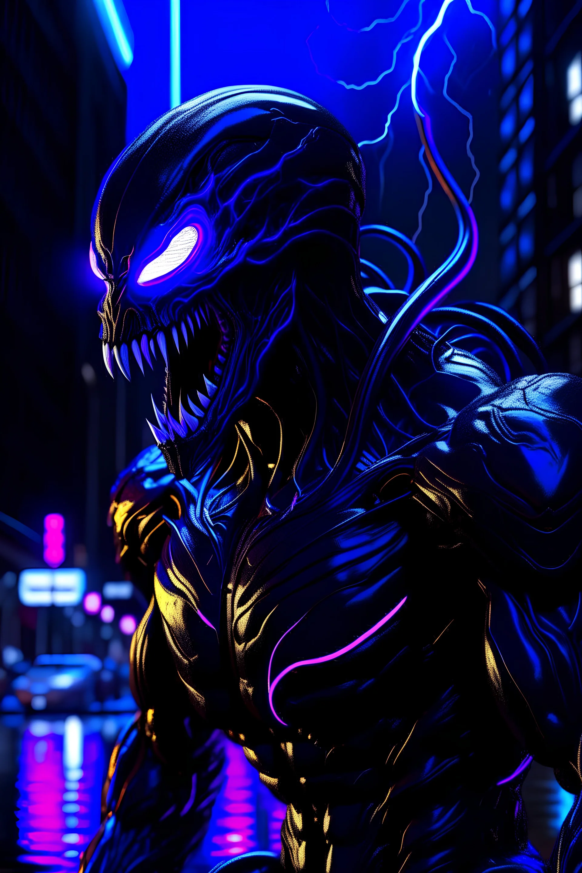 Venom beast in 8k solo leveling shadow artstyle, dark wing them, neon effect, rain, full body, apocalypse, intricate details, highly detailed, high details, detailed portrait, masterpiece,ultra detailed, ultra quality