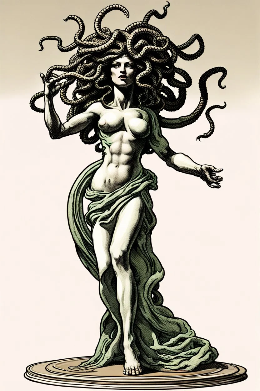 Gorgon medusa in full height, dancing