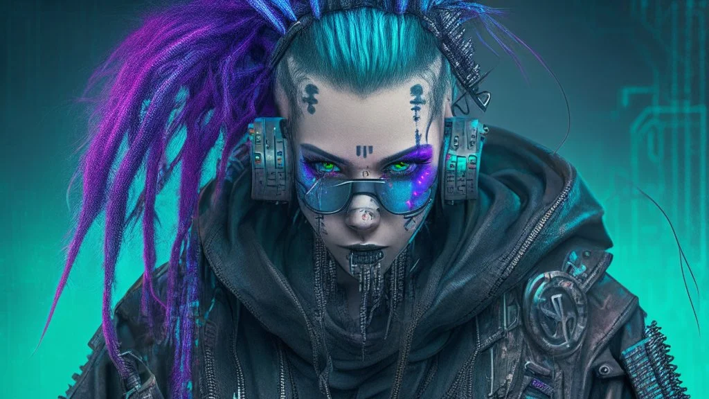 portrait of a hacker cyber punk goth character