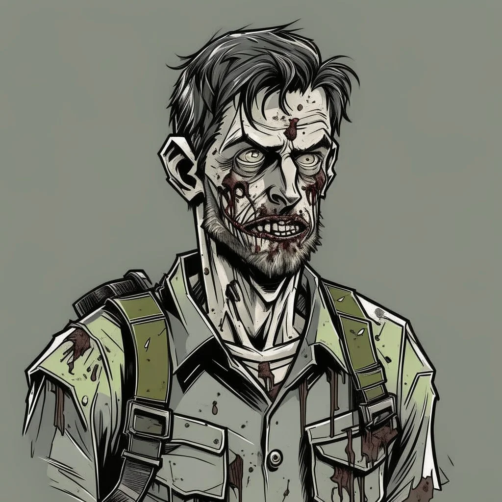 zombie, dead, portrait,,comic book, post-apocalypse, gray background,