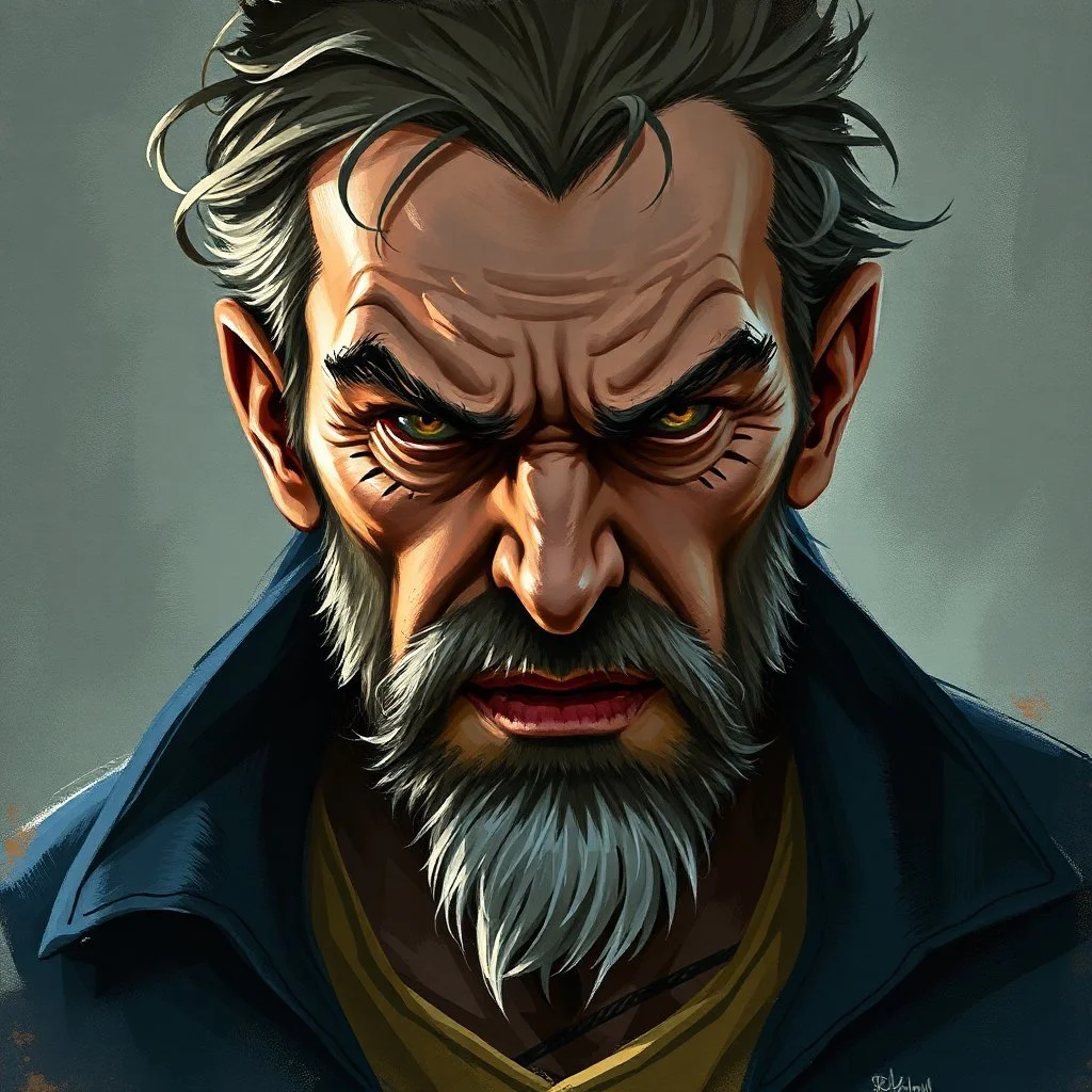 dnd, fantasy, handpainted, renaissance, large strokes, stylistic, portrait, illustration, artistic, professional illlustration, male, face, weathered face, sly, violent, evil, vigorous, rogue, criminal