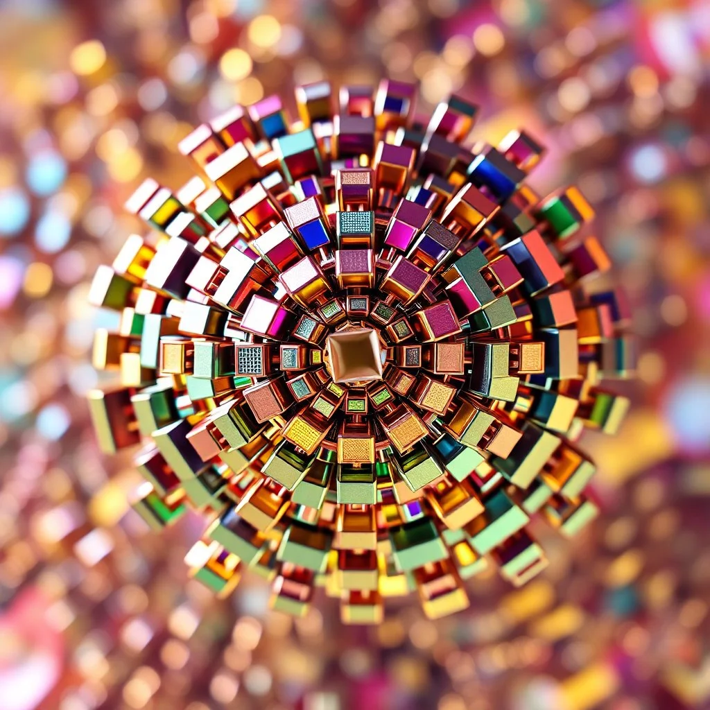 a mandelbulb 3d fractal made of metallic random color cubes a pertty artistc background