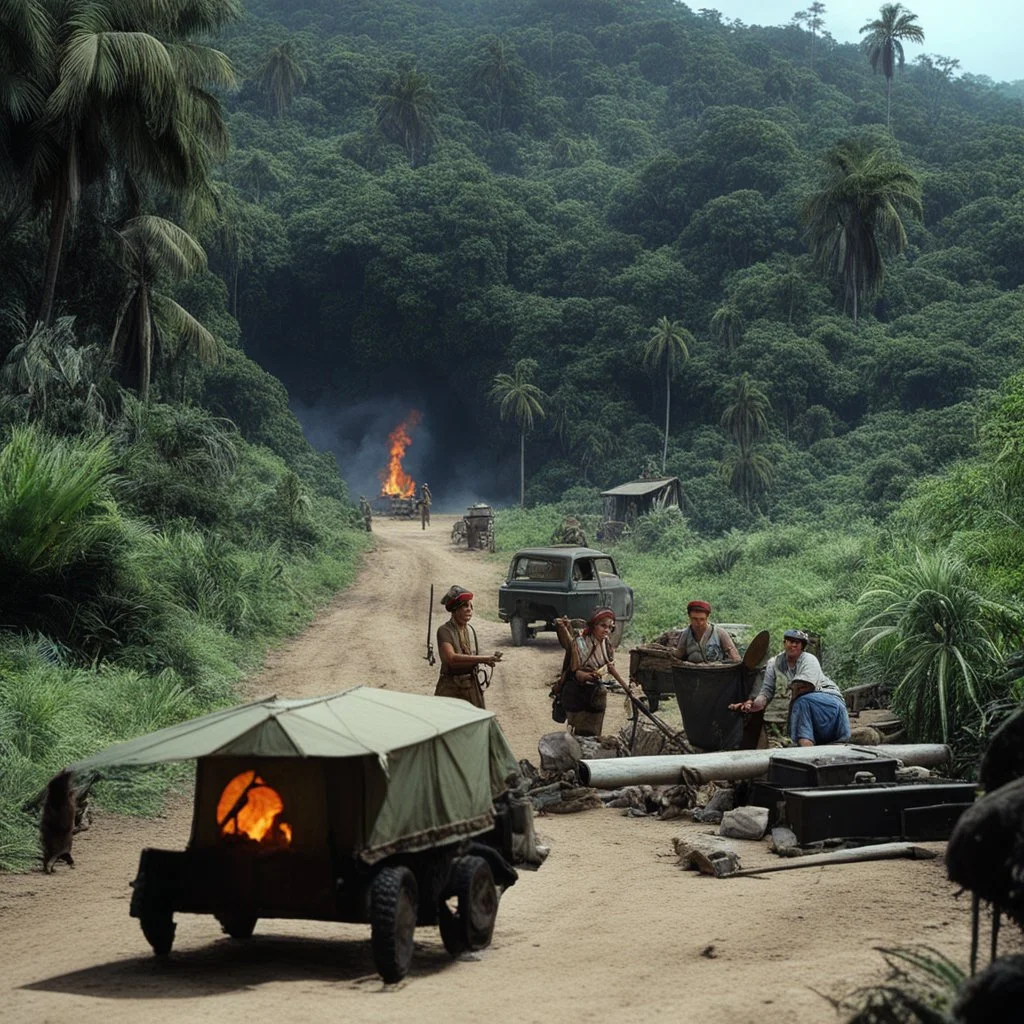 The Yalu Road around the firecamp [MASH S8.E10 by Gilligans Island] Hawkeye and BJ are cooking the last dodo