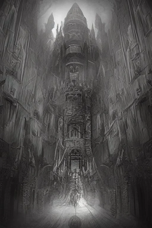 surrealis monochrome A fragmented, surreal sculpture liguid color of photorealistic image 3d,psychedelic art of an castle glossy emerging from devilish a crumbling building. The face appears pale with deep cracks and intricate details, evoking a haunting expression. Blackened tree branches intertwine with the gold mengkilat cracks, set against a backdrop of stormy, cloud-filled skies. bauhaus art The overall tone is dark and moody, suggesting themes of decay and transformation.