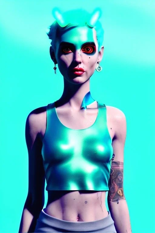 Fashion Portrait, tank girl pin-up, make up, natural busty, retro futuristic style, glow eyes, cinematic, Ultra realistic, jimmy marble artist style, wide angle view, soft color, highly detailed, unreal engine 5, ray tracing, RTX, lumen lighting, ultra detail, volumetric lighting, 3d, finely drawn, high definition.