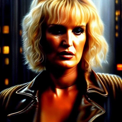 Ultra detailed Portrait in oil on canvas of Daryl Hannah Blade runner,extremely detailed digital painting, extremely detailed face,crystal clear Big eyes, mystical colors ,perfectly centered image, perfect composition, rim light, beautiful lighting,masterpiece,8k, stunning scene, raytracing, anatomically correct, in the style of robert e howard and Ken Kelley and Ohrai Noriyoshi and Simon Bisley and tomzj1