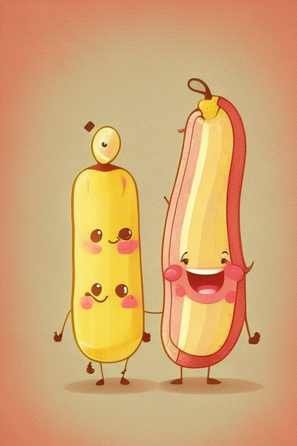 Cute cartoon like bacon and banana characters