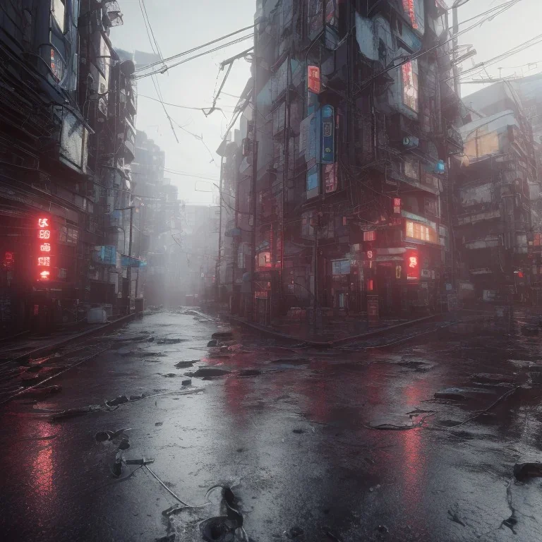 ciberpunk, big street empty tokyo, children lost, rain, intricate, xtreme detailed, 4k, unreal engine 5, photorealistic