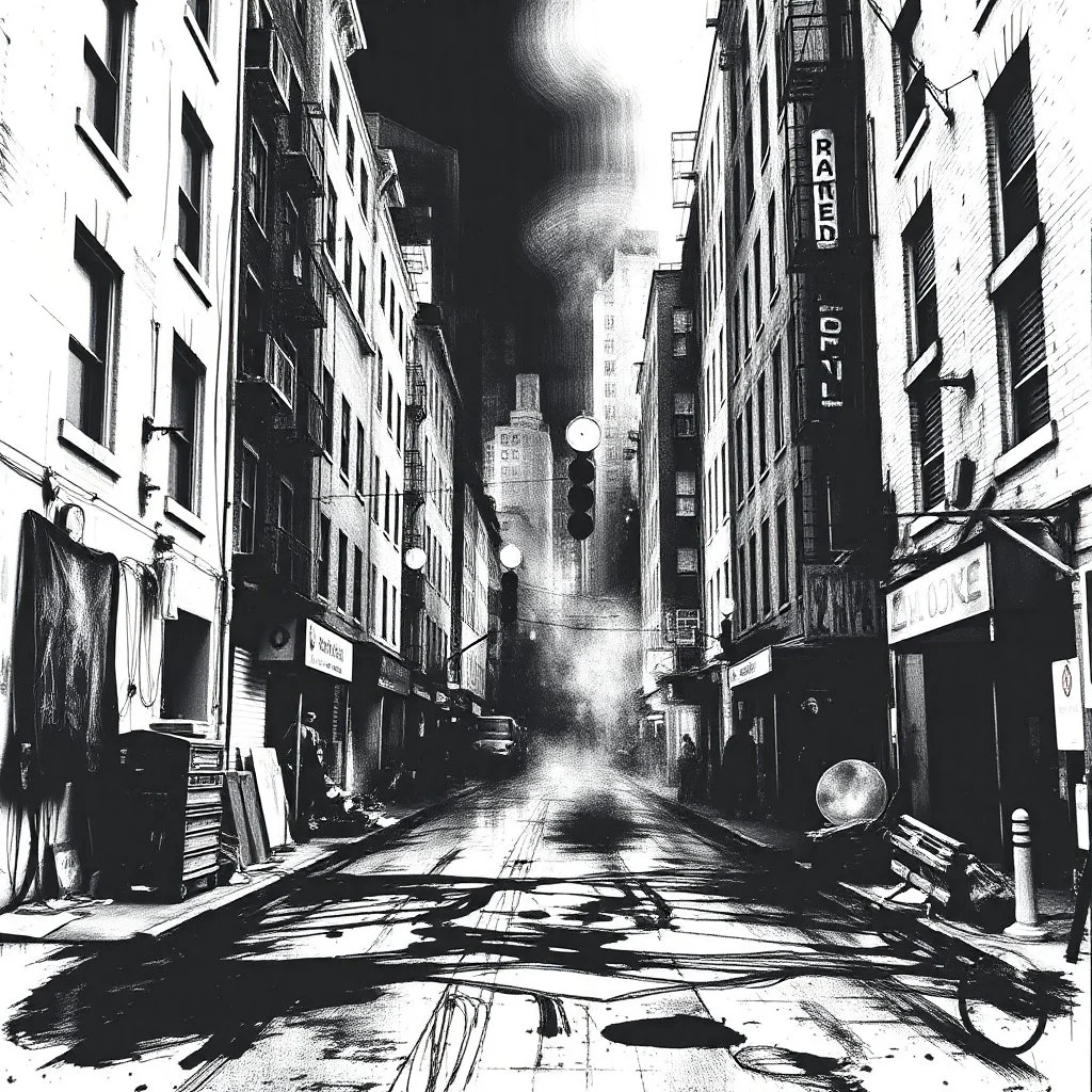 dirty back streets ghettoblaster abstract particles waves length sonic capacity black and white cube