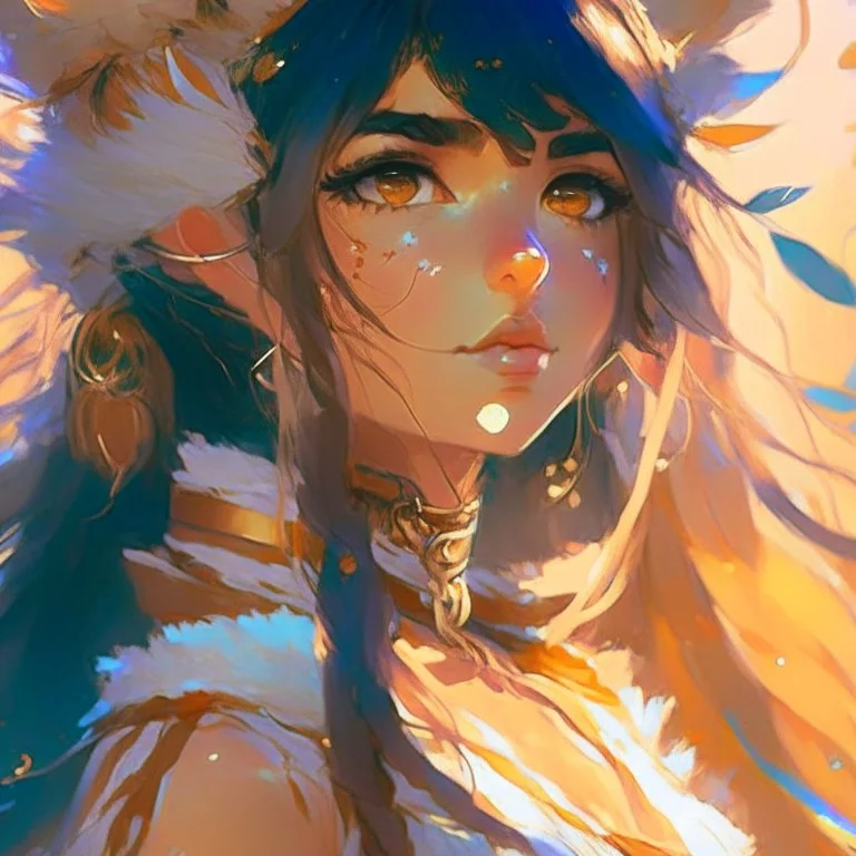 cute anime persian girl, key visual, glamour,sceane from princess mononoke movie, cute anime girl, dynamic pose, anime digital painting by loish + rossdraws + Pino Daeni, brush strokes, painterly, impressionist style, half painted, golden hour, digital art, 4k, full details