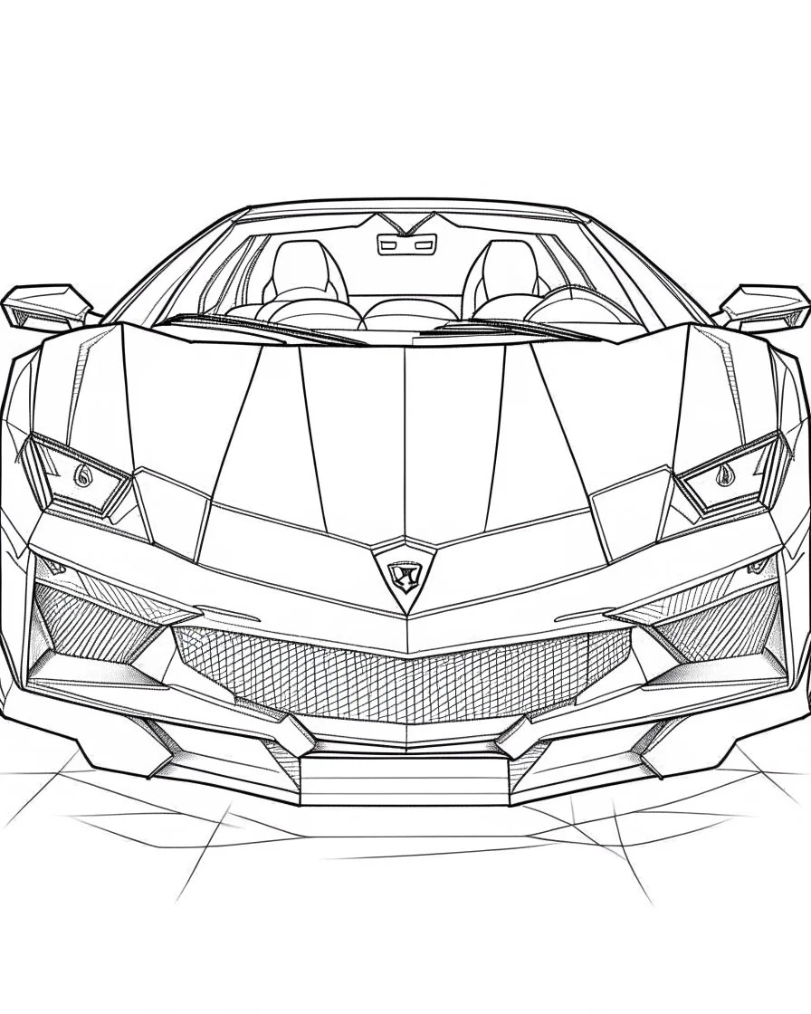 Front Lamborghini car drawn without color for coloringFronte