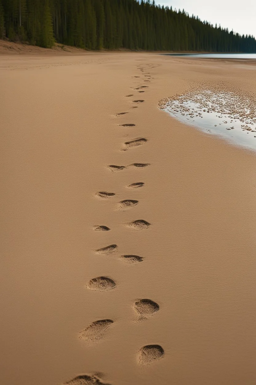 Sand Near THE WATER OF LAKE Gennisaretsky, bare footprints lead to the water. The image is in high quality in 8K.