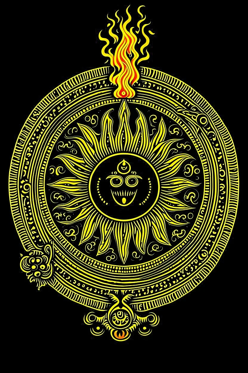 European pagan symbol Black sun art with fire