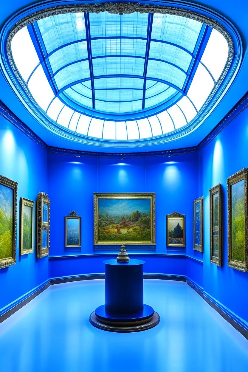 A museum for displaying paintings whose side walls are oval and made of blue glass