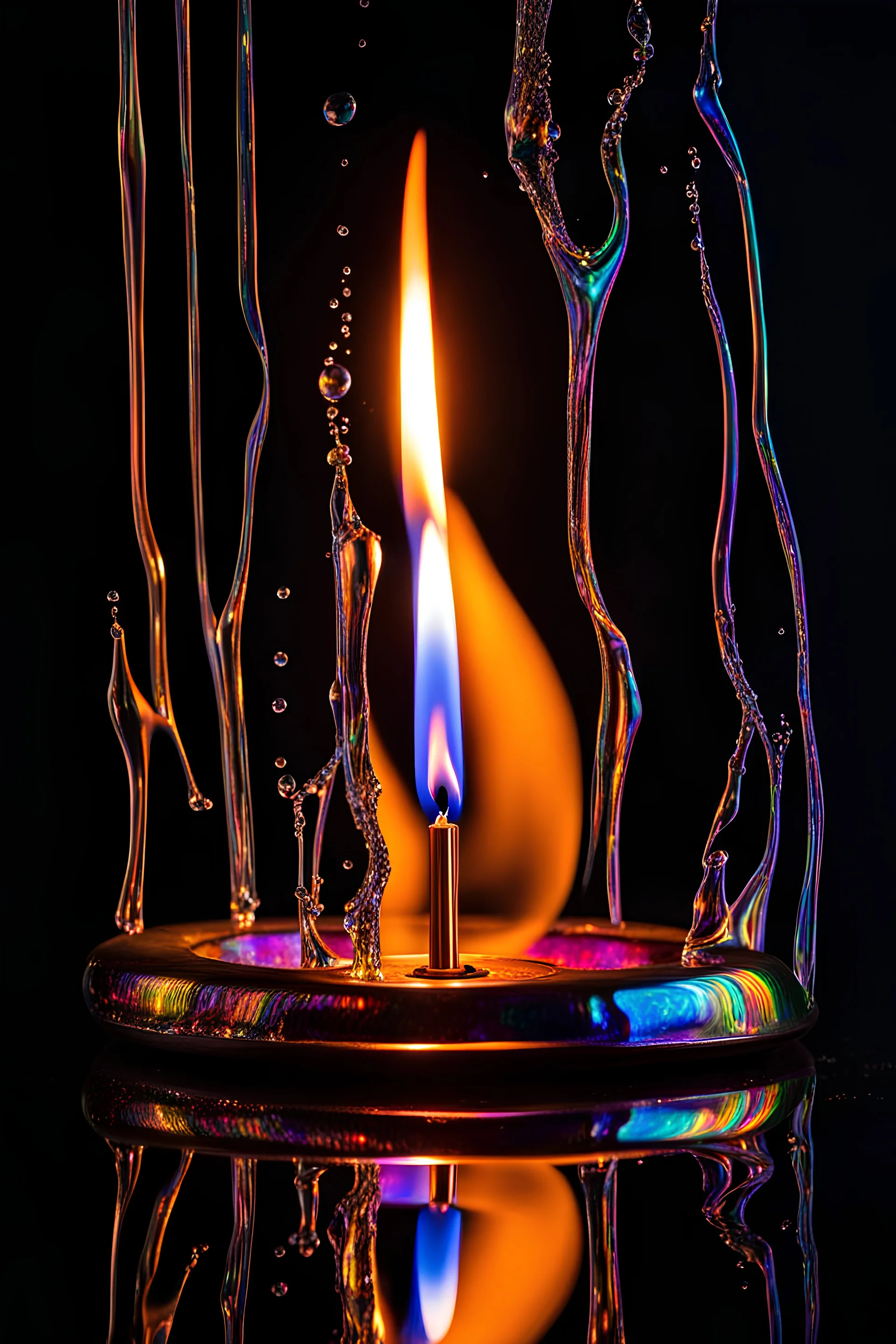 Stunning holographic candle with holographic flame and splashing water