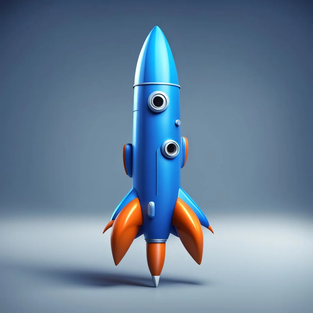 blue rocket cartoon stylized 3d