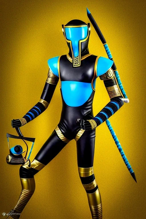 Photograph, HQ. Geometric 3D tiling on the background, Egyptian. Bronze color, Yellow, Black Cyan, Cyber-punk, full-mask, big old AKG headphones, golden rings & disc, fencing mask. Selfie archer. Asa Akira, lightly armored, electronic circuits. Thick tights, thick calves, bend fell, wide hip, flat belly. Ancient artifact attached. Perfect body. Matrix movie clothes, Silver leather area, tippet, latex. Wicked sneakers. Daft Punk, Tron Movie. Haute Couture. 1970's, old telephone microphone.