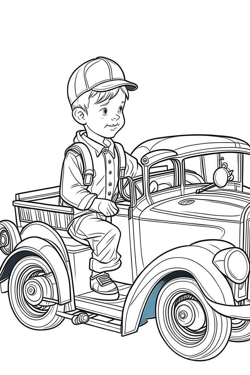 Outline art for coloring page OF A POPULAR TOY IN 1944 FOR A LITTLE BOY IN THE UNITED STATES OF AMERICA, coloring page, white background, Sketch style, only use outline, clean line art, white background, no shadows, no shading, no color, clear