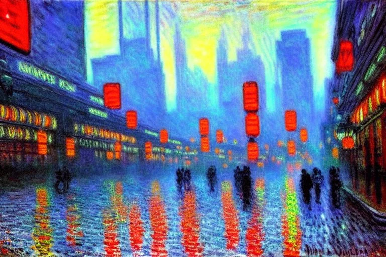 Cyberpunk street, claude monet impressionism painting