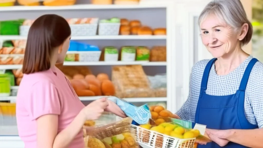 suspicious young woman receiving cash for her groceries to lady at house