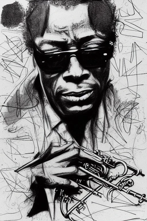 Miles Davis portrait, 8k resolution, r_drawings_rene, scribble, scribble drawing, scribble art, deviantart, rdrawings25, instagram, line draw, scribble sketch