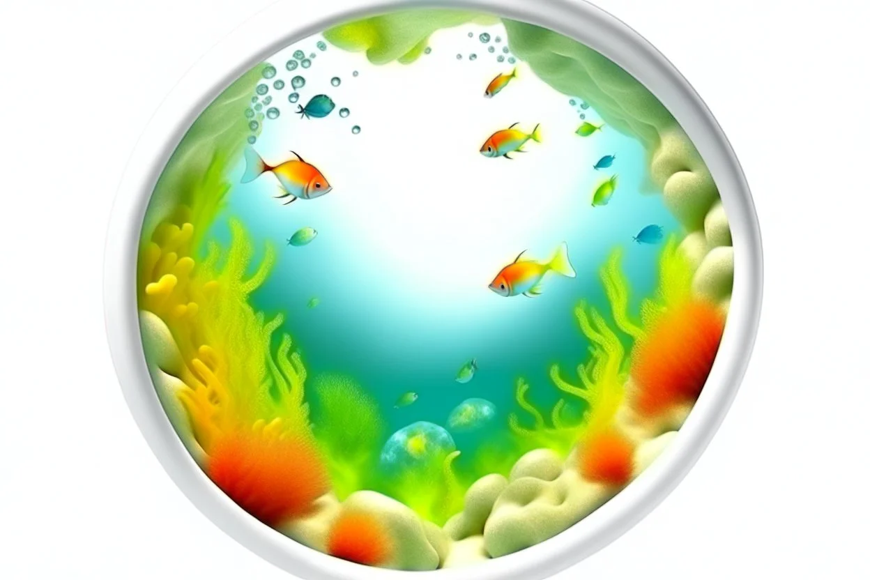 white,background,looking,through,a 3-d, hole,or,window,,a,seeing into udnerwater,tropical,fish