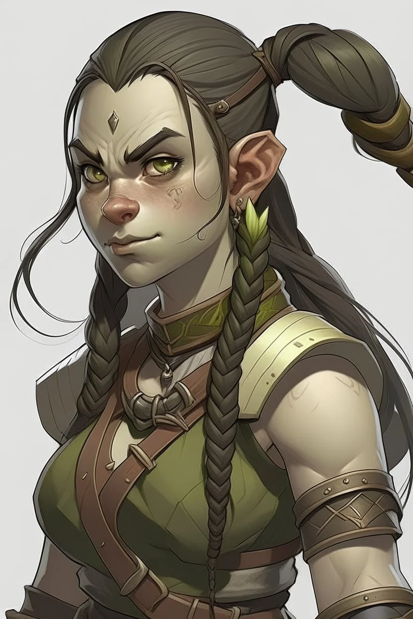 young huge female orc braided ponytail barbarian dnd