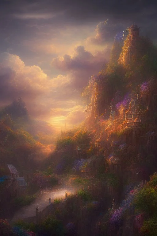 Phantasy landscape with dramatic cloud in fiesta color