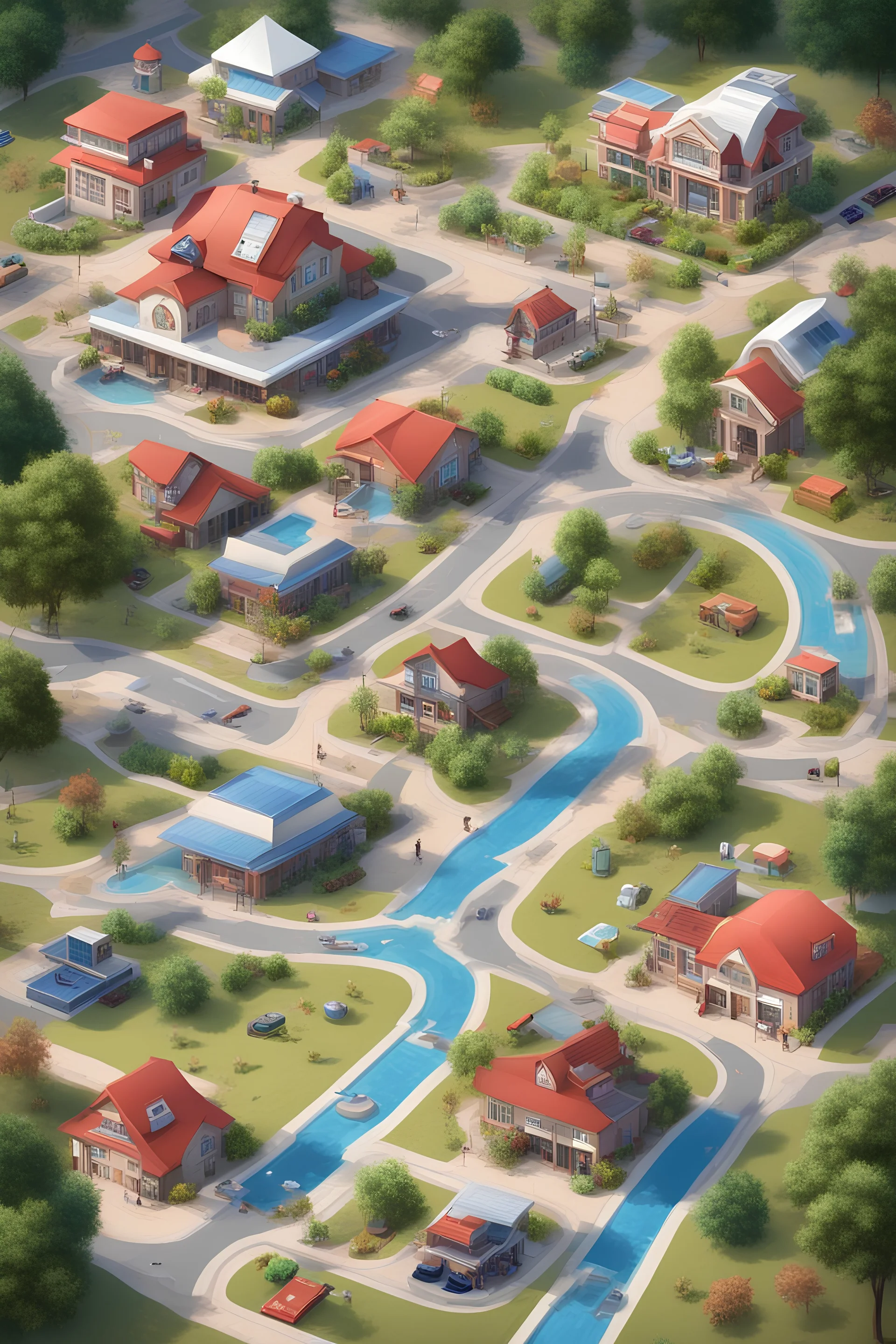 village with big park, big houses, waterpark gasstation, school, policestation, firestation and shoopingmal it is realistic