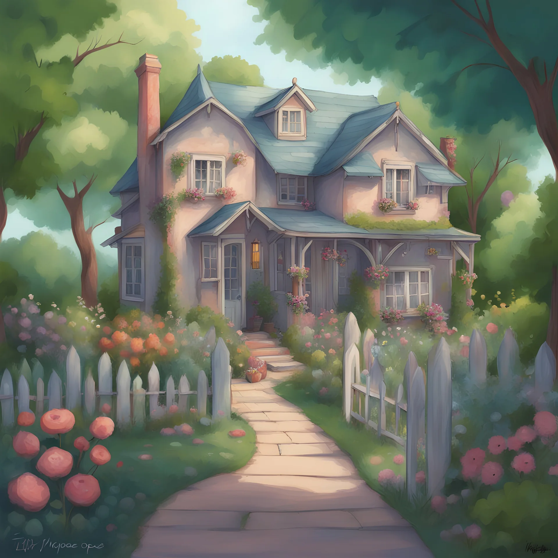 a beautiful house in a garden by artist "Tittynope"