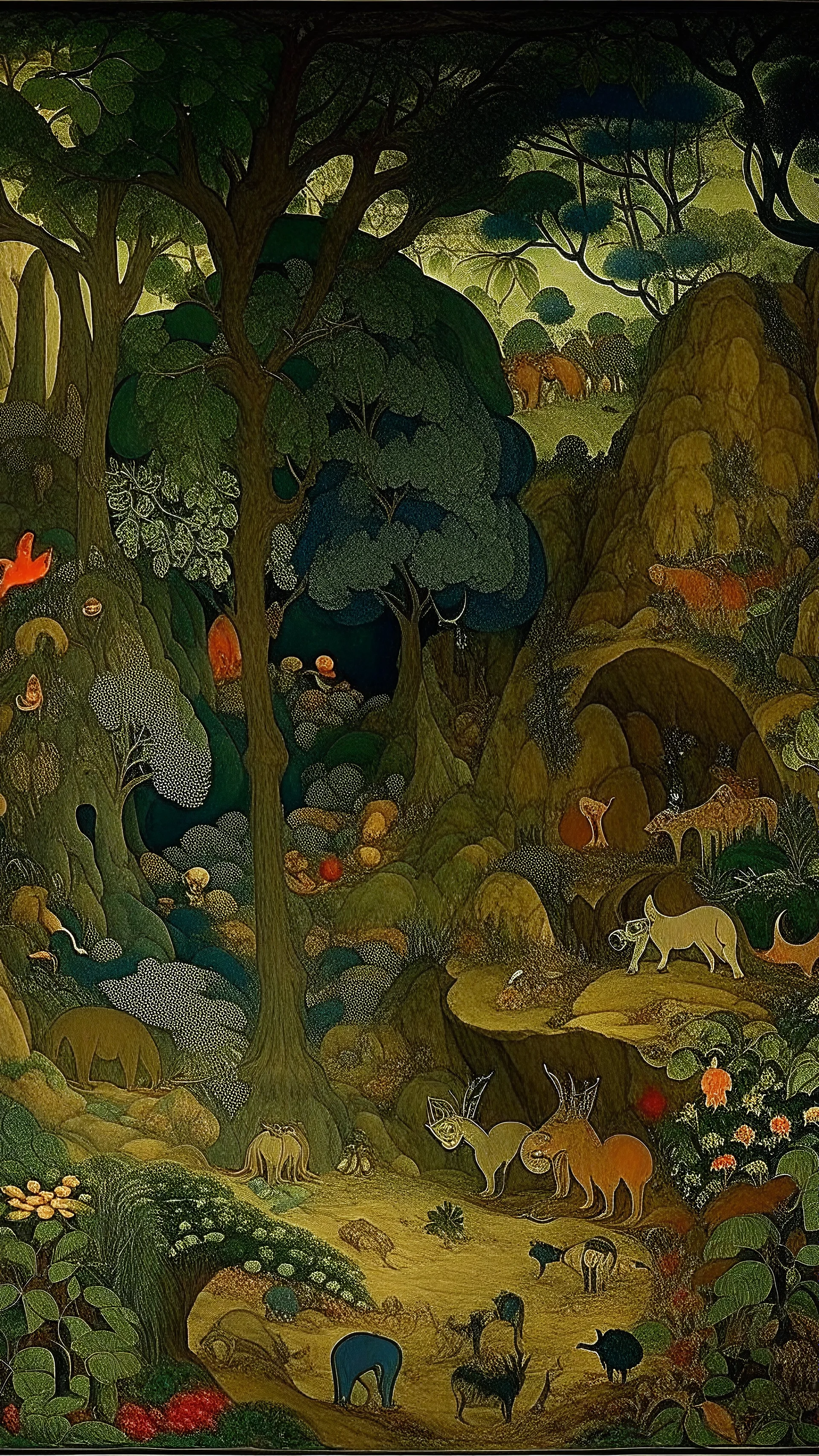 Bosch nightmares, A jungle made out of stones designed in cave paintings painted by Paul Ranson