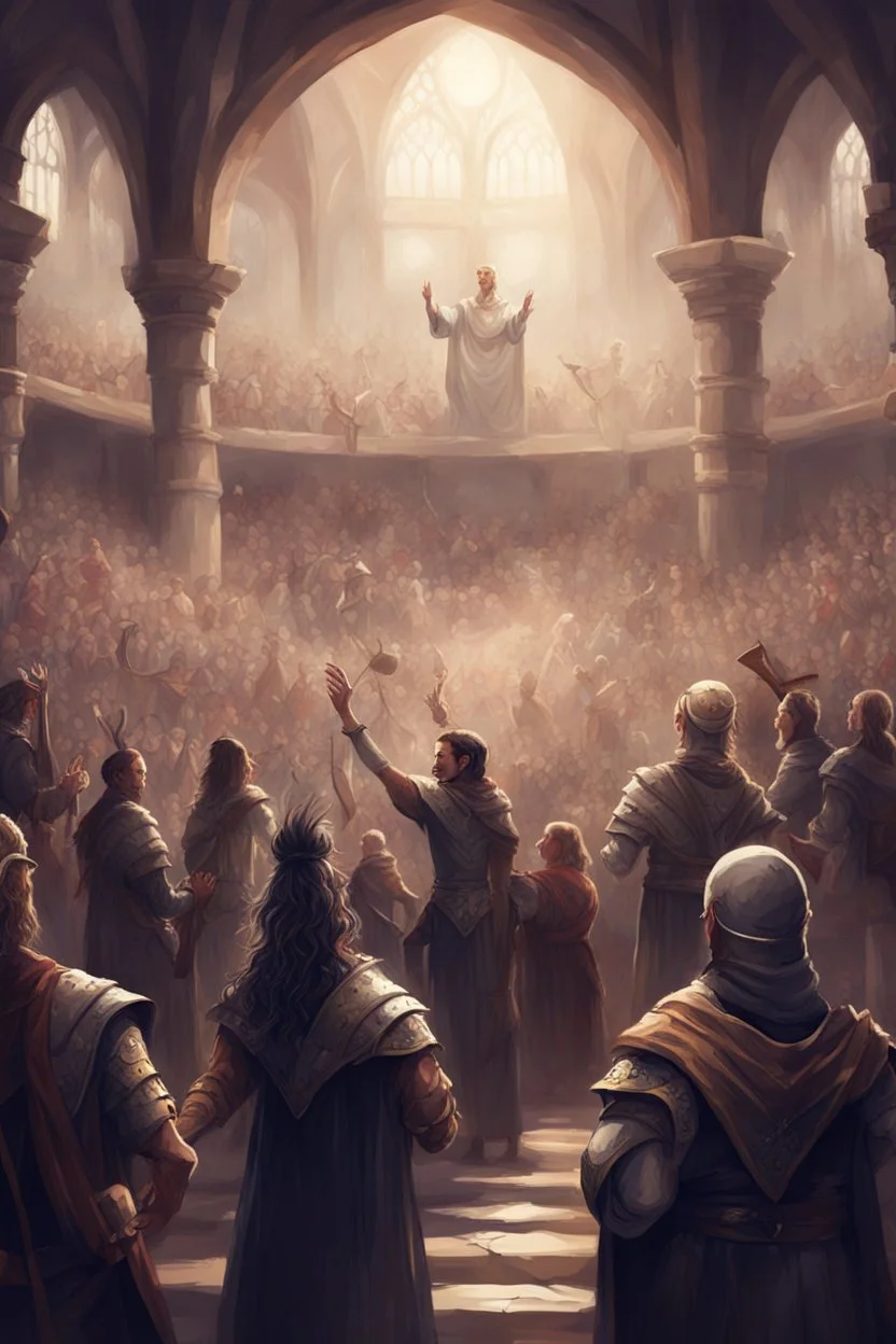 illustration fantasy medieval people applauding in arena