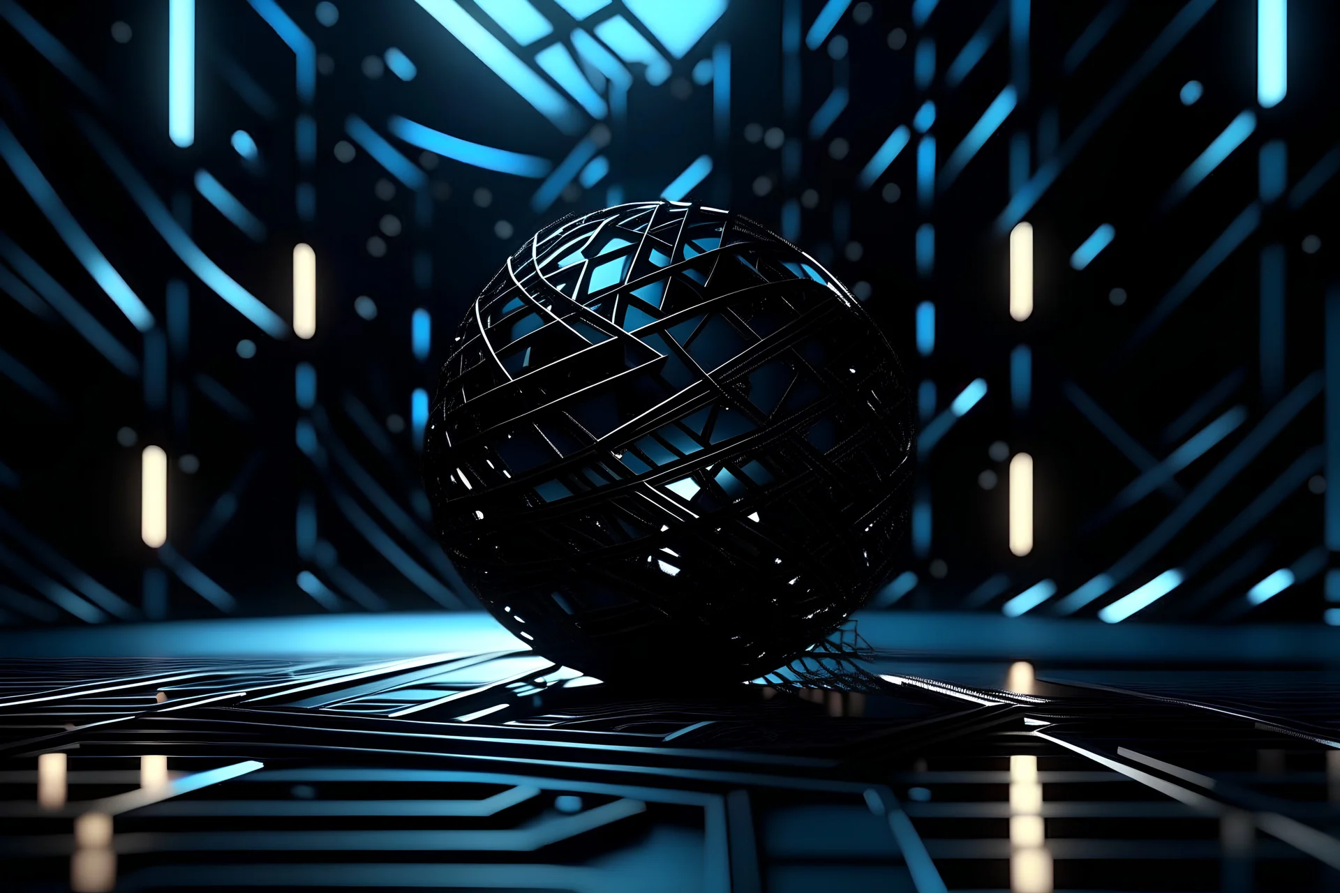 hyper crazy aluminum diorama art of the matte black ball squares circles triangles glowing lines motion blur depth of field dark metallic colors bright light from the left and back hyper shadows octane render