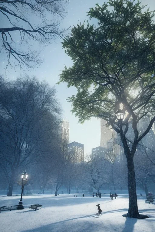 Central park, Realistic night christmas, snow, 4k, big tree christimas, intricate, bump