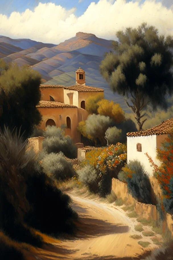 Spanish landscape painting, detailed